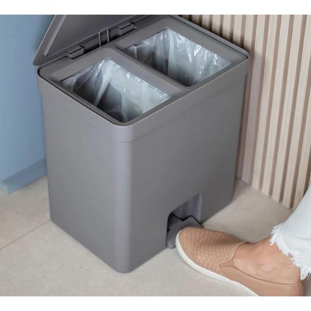 Lixeira Pedal 20 Litros Duplo Compartimento Chumbo Preto Trium Ou Lx4250 - 4