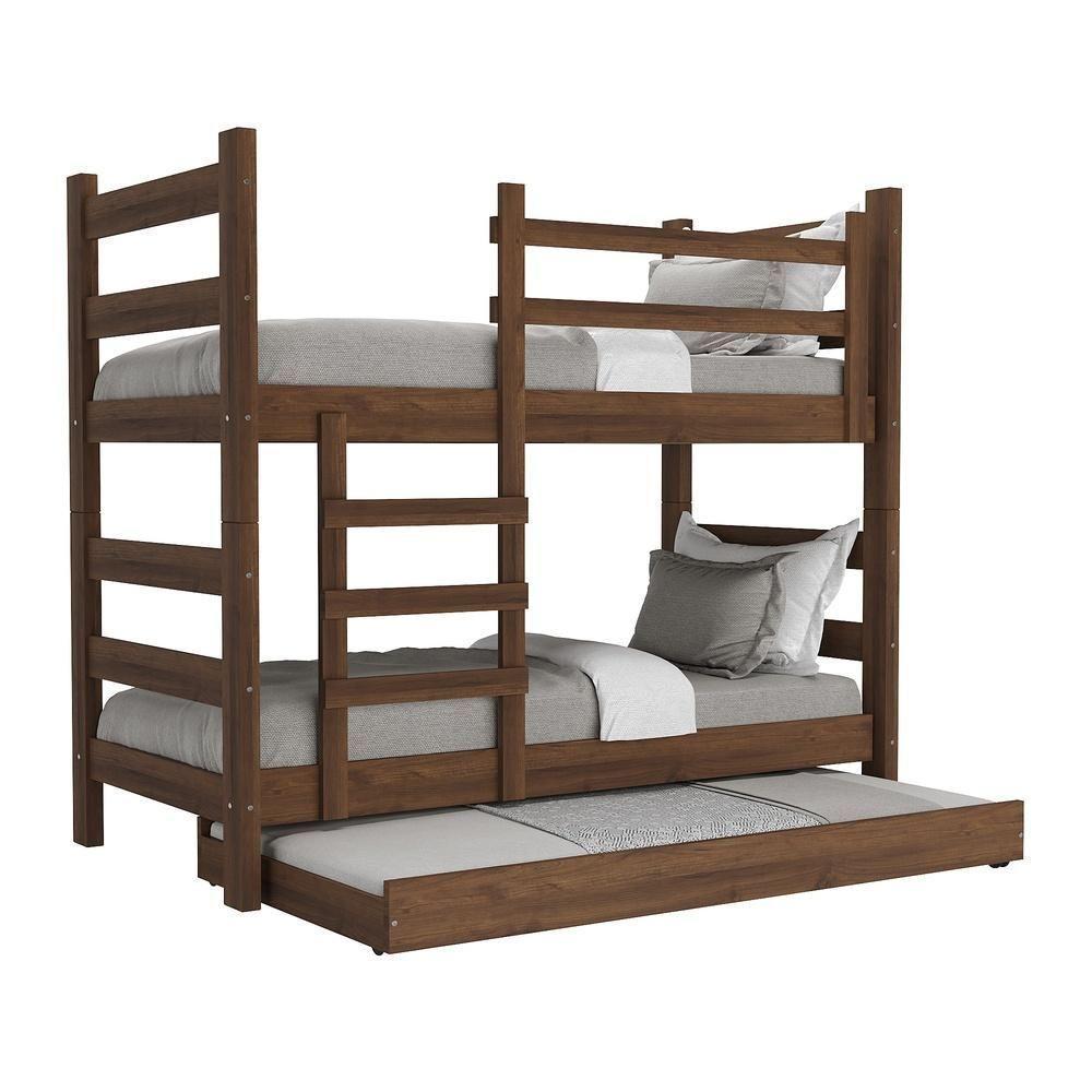 Treliche Madeira Maciça Vira 2 Camas Com Colchões Inclusos Dubai Multimóveis Cr35107 Imbuia Imbuia - 1