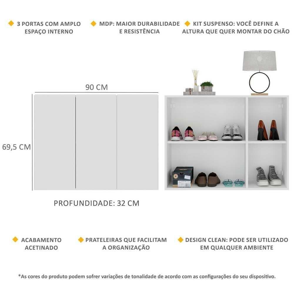 Sapateira 3 Portas Suspensa Nina Mp6017 Branca - 5