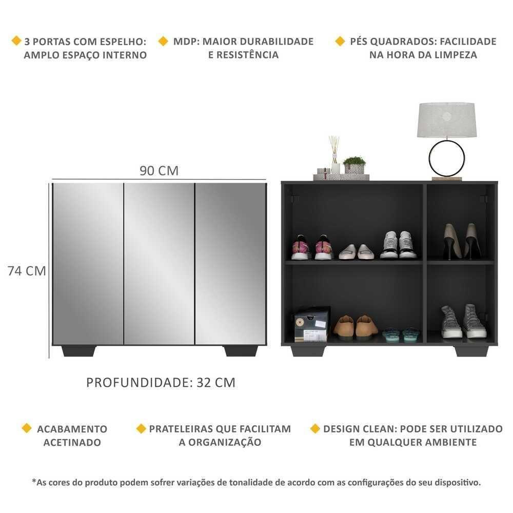 Sapateira Com Espelho 3 Portas Nina Mp6023 Preta - 5