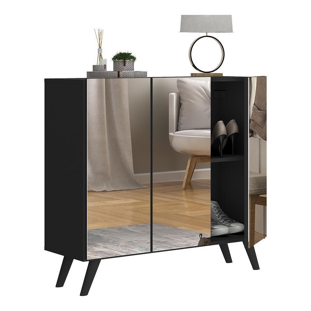 Sapateira Retrô Com Espelho 3 Portas Nina Mp6022 Preta - 6