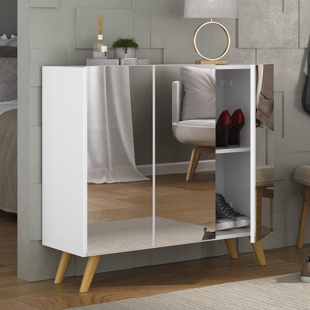 Sapateira Retrô Com Espelho 3 Portas Mp6022 Branca Natural - 1