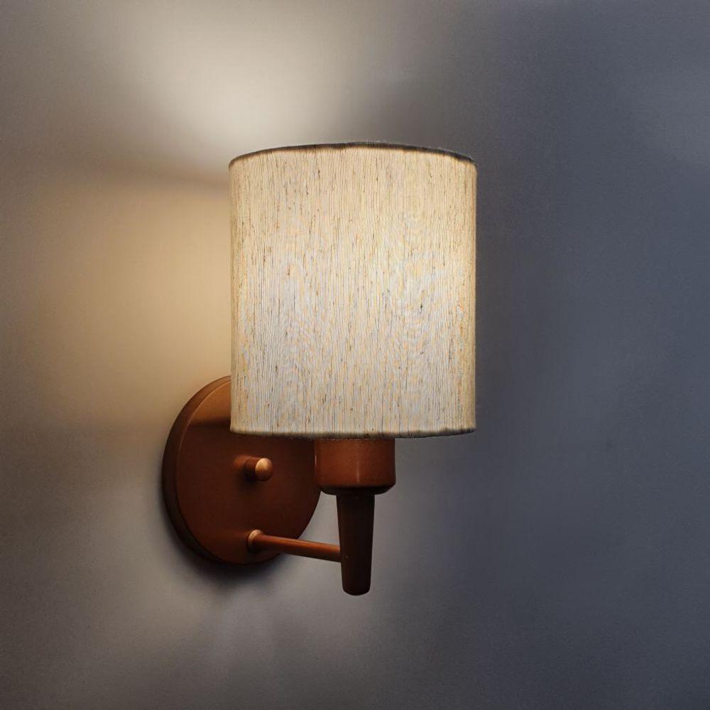 Arandela Cilíndrica Md-2009 Base Cobre Cúpula Em Tecido 14x15cm Linho Bege - Bivolt - 2