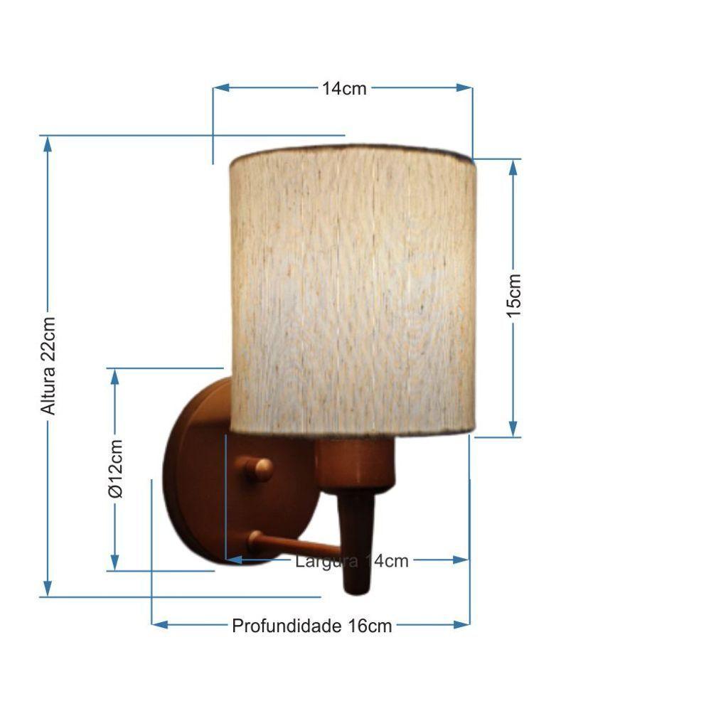 Arandela Cilíndrica Md-2009 Base Cobre Cúpula Em Tecido 14x15cm Linho Bege - Bivolt - 3