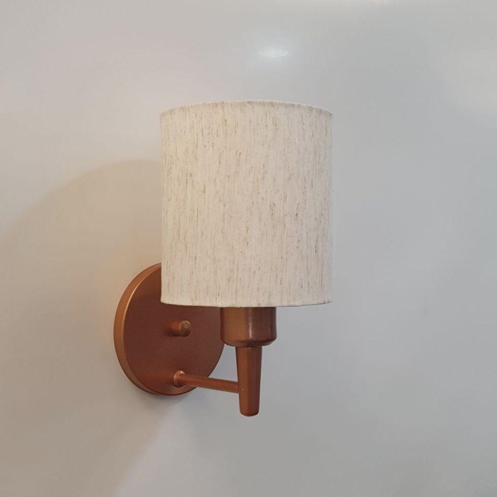 Arandela Cilíndrica Md-2009 Base Cobre Cúpula Em Tecido 14x15cm Linho Bege - Bivolt - 4