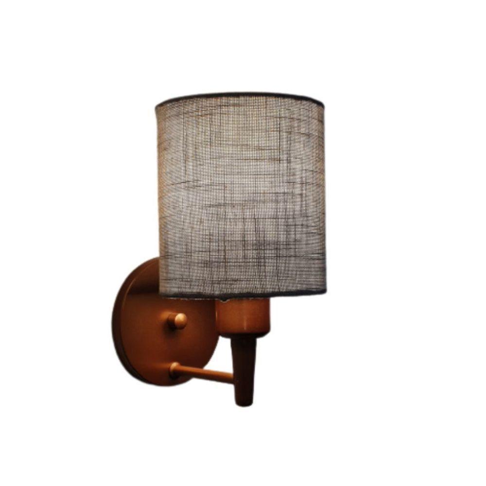 Kit-2 Arandela Cilíndrica Md-2009 Base Cobre Cúpula Em Tecido 14x15cm Rustico Cinza - Bivolt - 4