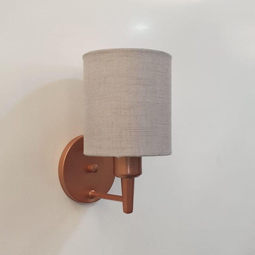 Kit-2 Arandela Cilíndrica Md-2009 Base Cobre Cúpula Em Tecido 14x15cm Rustico Cinza - Bivolt - 9