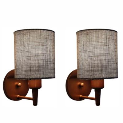 Kit-2 Arandela Cilíndrica Md-2009 Base Cobre Cúpula Em Tecido 14x15cm Rustico Cinza - Bivolt