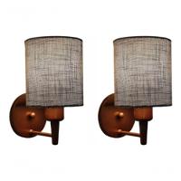 Kit-2 Arandela Cilíndrica Md-2009 Base Cobre Cúpula Em Tecido 14x15cm Rustico Cinza - Bivolt - 5