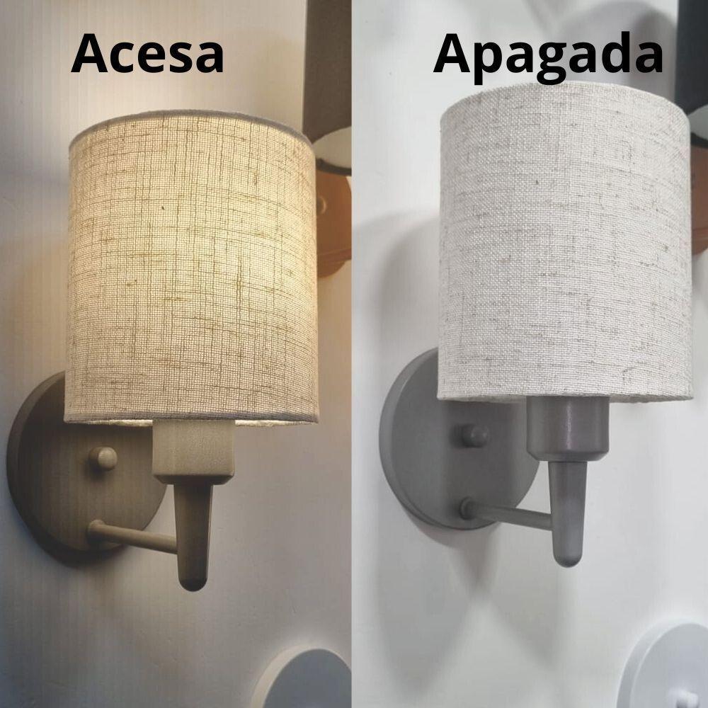 Kit-2 Arandela Cilíndrica Md-2009 Base Cinza Cúpula Em Tecido 14x15cm Rustico Bege - Bivolt - 2