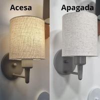 Kit-2 Arandela Cilíndrica Md-2009 Base Cinza Cúpula Em Tecido 14x15cm Rustico Bege - Bivolt - 2