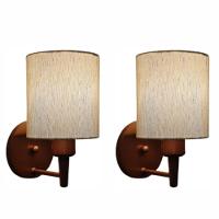 Kit-2 Arandela Cilíndrica Md-2009 Base Cobre Cúpula Em Tecido 14x15cm Linho Bege - Bivolt - 1