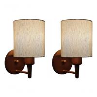 Kit-2 Arandela Cilíndrica Md-2009 Base Cobre Cúpula Em Tecido 14x15cm Linho Bege - Bivolt - 5