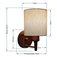 Kit-2 Arandela Cilíndrica Md-2009 Base Cobre Cúpula Em Tecido 14x15cm Linho Bege - Bivolt - 6