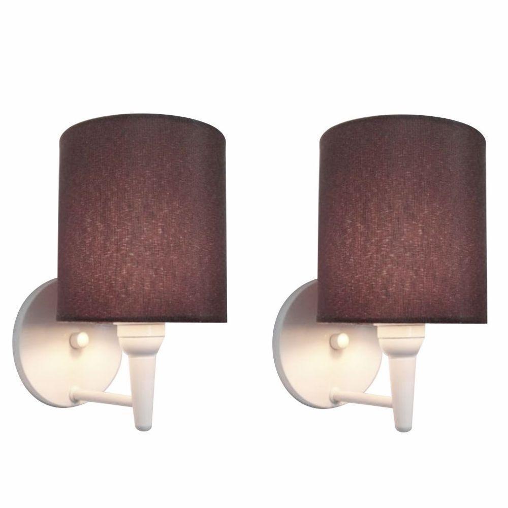 Kit-2 Arandela Cilíndrica Md-2009 Base Branco Cúpula Em Tecido 14x15cm Café - Bivolt - 1