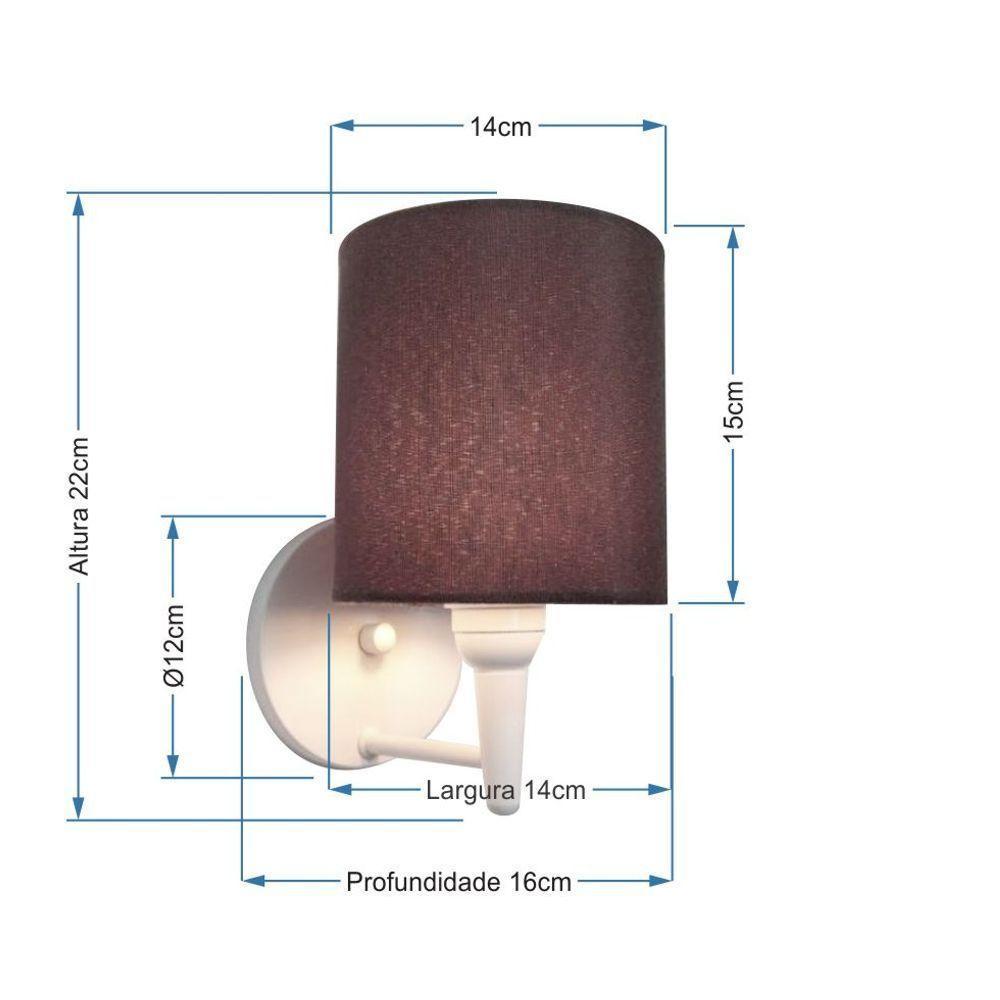 Kit-2 Arandela Cilíndrica Md-2009 Base Branco Cúpula Em Tecido 14x15cm Café - Bivolt - 2