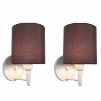 Kit-2 Arandela Cilíndrica Md-2009 Base Branco Cúpula Em Tecido 14x15cm Café - Bivolt - 1