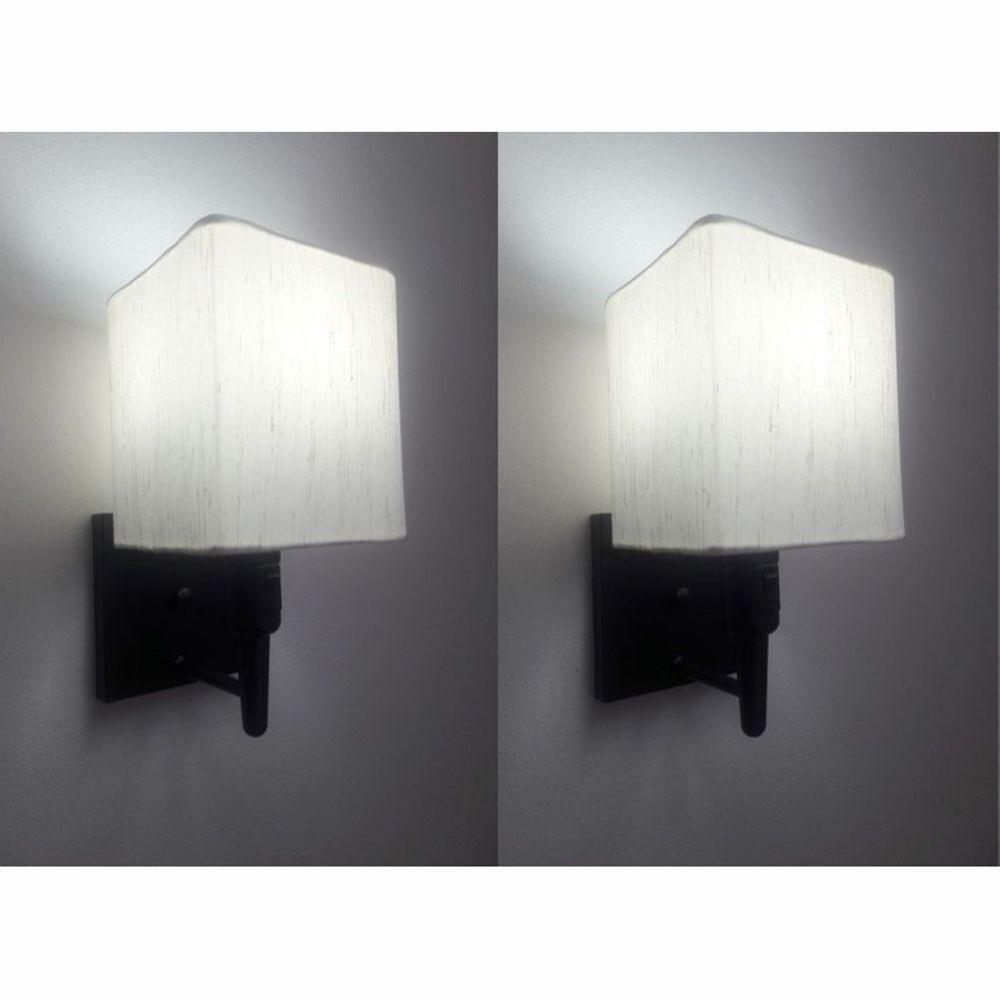 Kit-2 Arandela Quadrada Md-2019 Preto C- Inter Liga E Desl Cúpula Em Tecido Linho Bege - Bivolt - 1