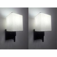 Kit-2 Arandela Quadrada Md-2019 Preto C- Inter Liga E Desl Cúpula Em Tecido Linho Bege - Bivolt - 1