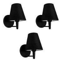 Kit-3 Arandela Cone Md-2004 Base Preto Cúpula Em Tecido 14-14x07cm Preto - Bivolt - 1