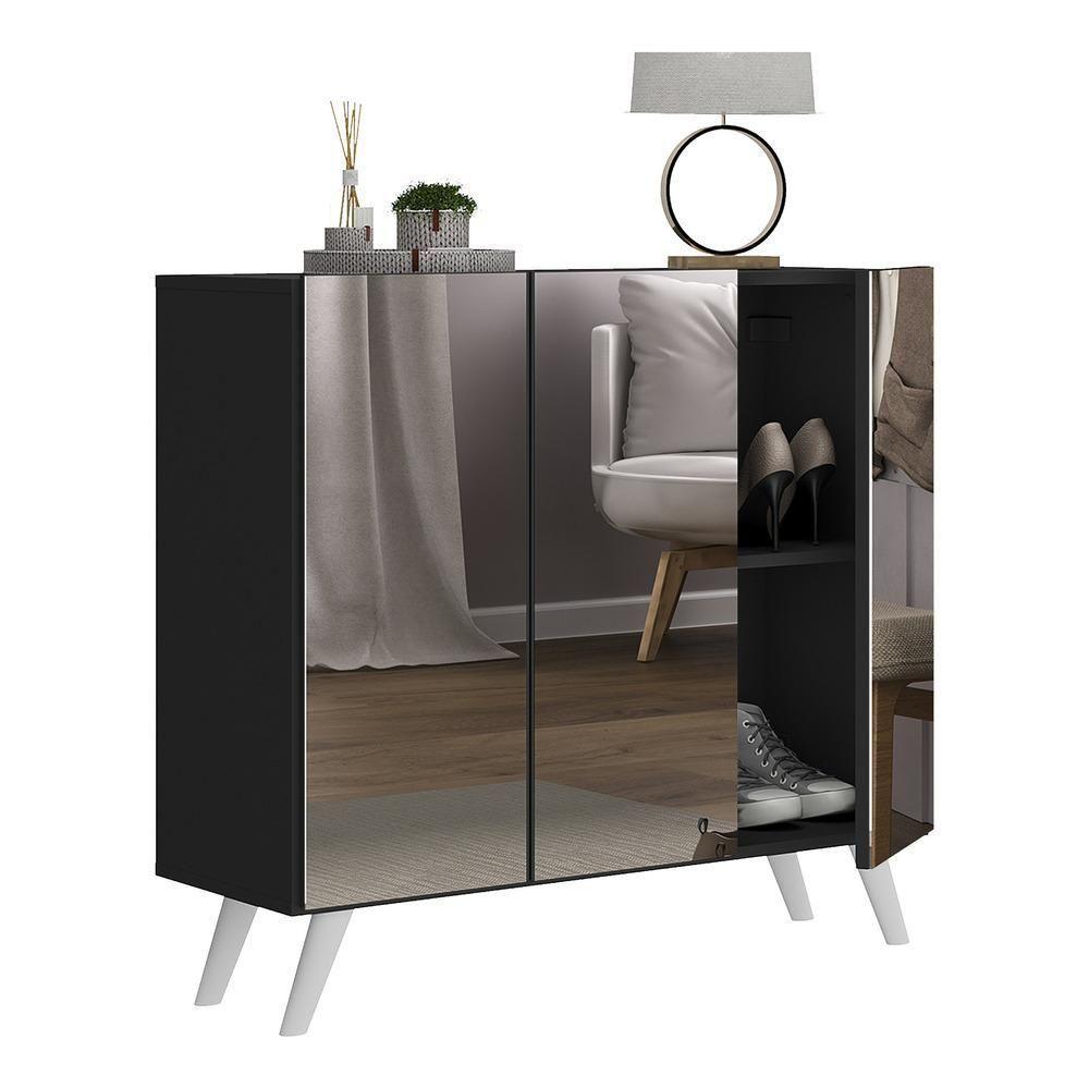 Sapateira Retrô Com Espelho 3 Portas Mp6022 Preta Branca - 6