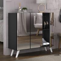 Sapateira Retrô Com Espelho 3 Portas Mp6022 Preta Branca - 1