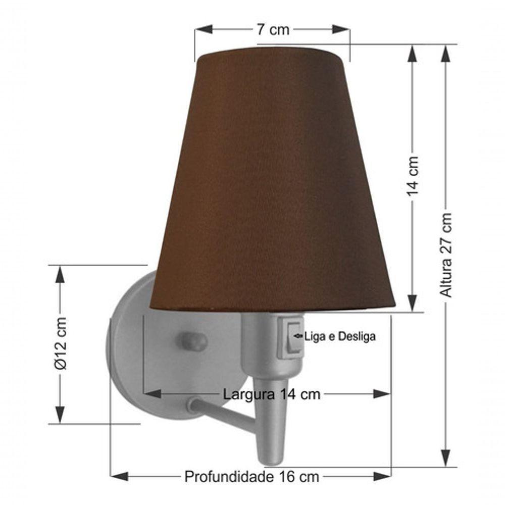 Kit-2 Arandela Cone Md-2013 Cinza C- Inter Liga E Desl Cúpula Em Tecido Café - Bivolt - 7