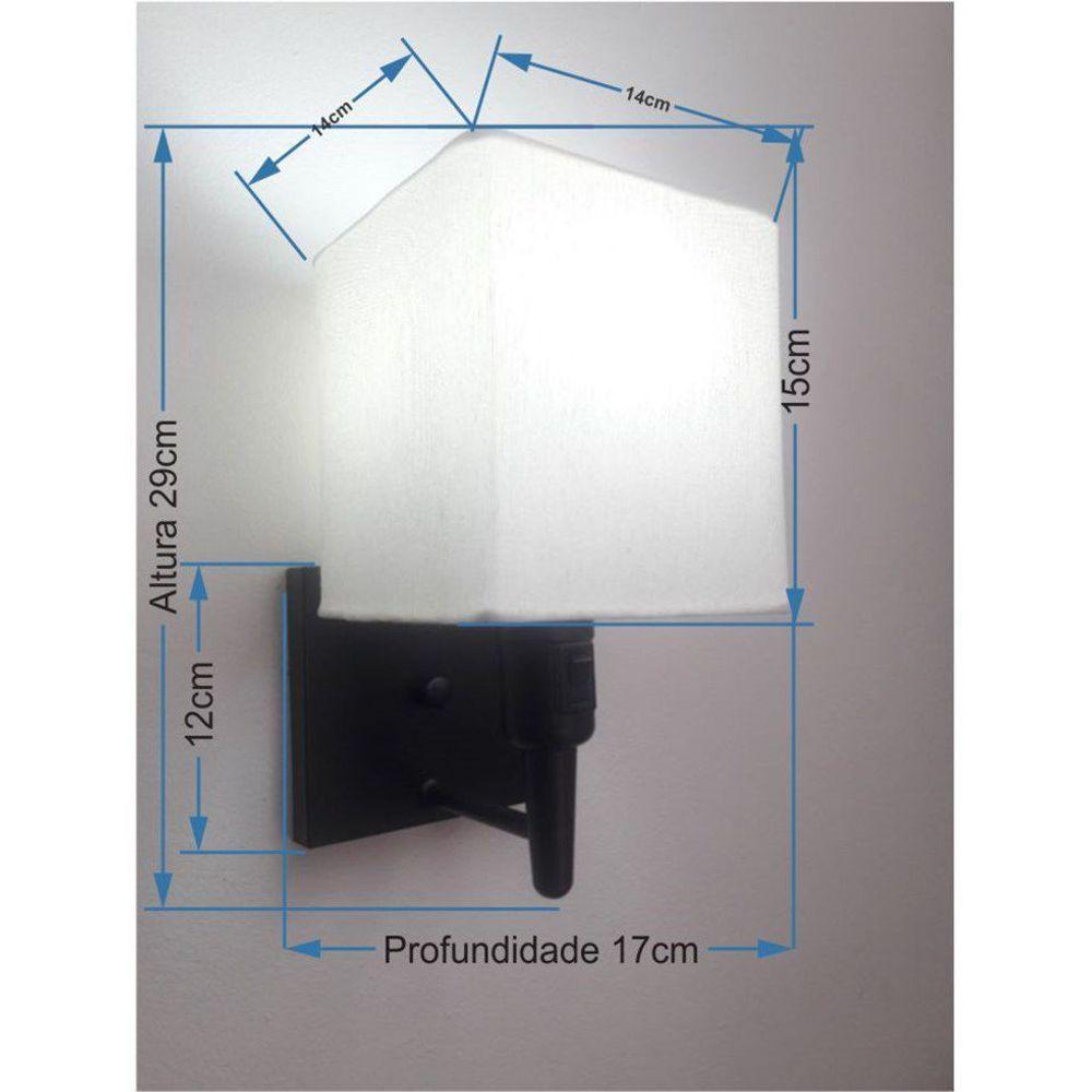 Arandela Quadrada Vivare Md-2019 Base Preto Com Interruptor Cúpula Em Tecido - Bivolt Preta-branco 127-220v - 2