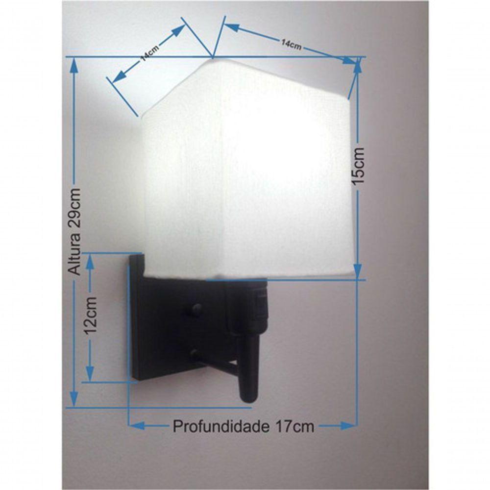 Arandela Quadrada Vivare Md-2019 Base Preto Com Interruptor Cúpula Em Tecido - Bivolt Preta-branco 127-220v - 5