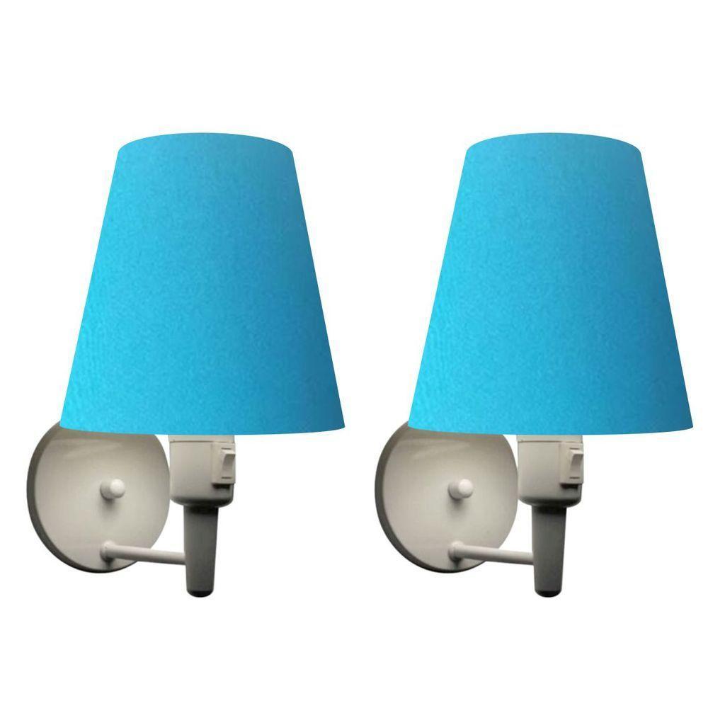 Kit-2 Arandela Cone Md-2013 Branco C- Inter Liga E Desl Cúpula Em Tecido Azul Turquesa - Bivolt - 1