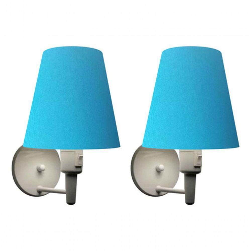 Kit-2 Arandela Cone Md-2013 Branco C- Inter Liga E Desl Cúpula Em Tecido Azul Turquesa - Bivolt - 4