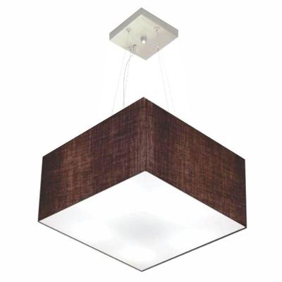 Lustre Pendente Quadrado Vivare Md-4197 Cúpula Em Tecido 25/45x45cm - Bivolt Café 127/220v
