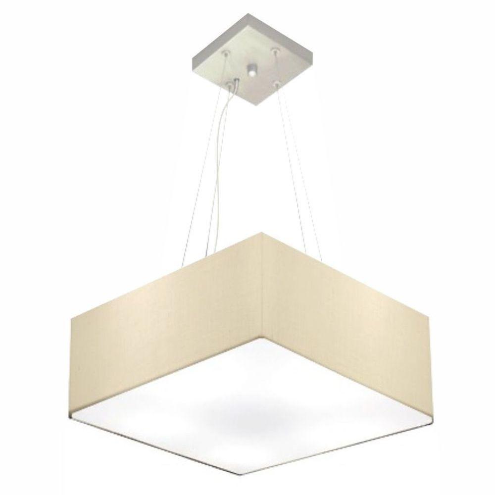 Lustre Pendente Quadrado Vivare Md-4196 Cúpula Em Tecido 15/45x45cm - Bivolt Algodão-crú 127/220v - 1