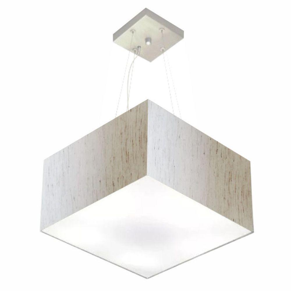 Lustre Pendente Quadrado Vivare Md-4195 Cúpula Em Tecido 25/40x40cm - Bivolt Linho Bege 127/220v - 1