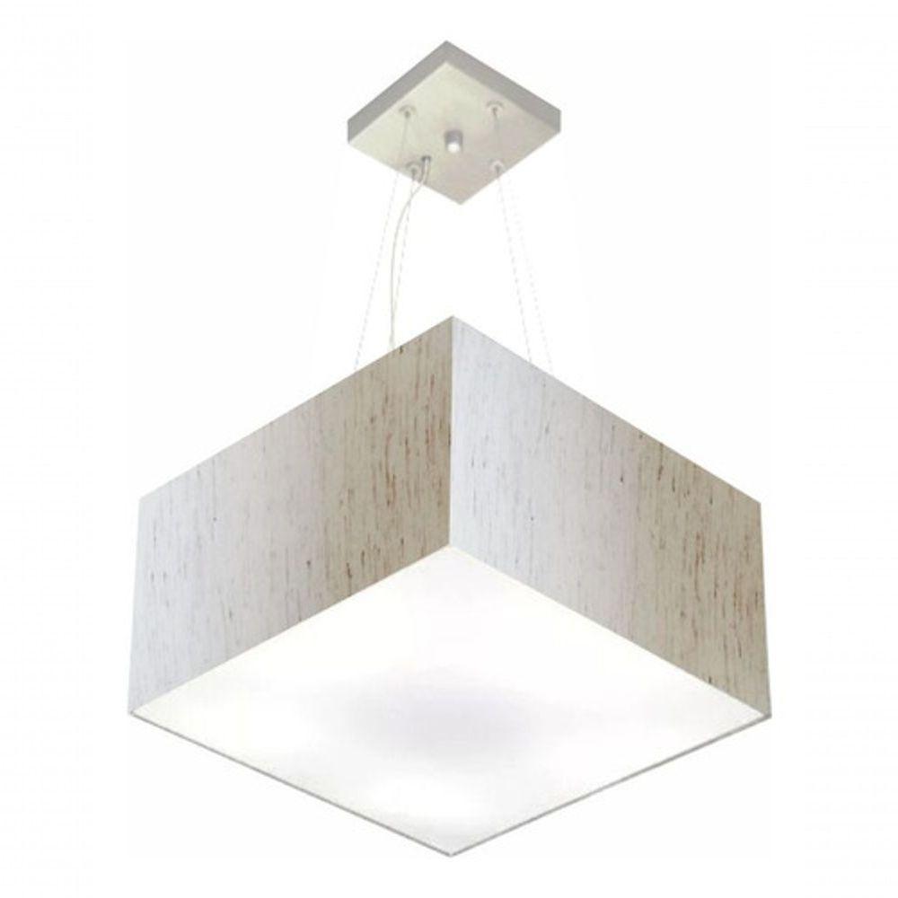 Lustre Pendente Quadrado Vivare Md-4195 Cúpula Em Tecido 25/40x40cm - Bivolt Linho Bege 127/220v - 3