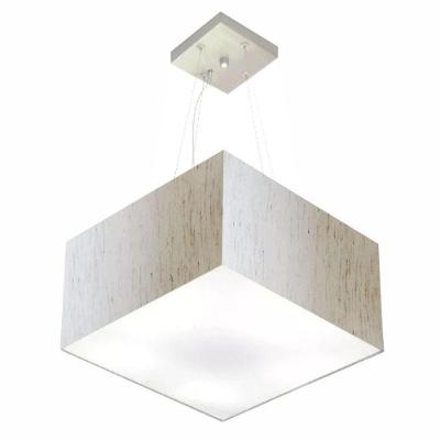 Lustre Pendente Quadrado Vivare Md-4195 Cúpula Em Tecido 25/40x40cm - Bivolt Linho Bege 127/220v