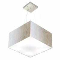 Lustre Pendente Quadrado Vivare Md-4195 Cúpula Em Tecido 25/40x40cm - Bivolt Linho Bege 127/220v - 1
