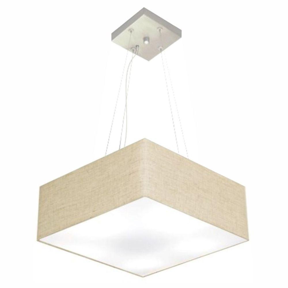 Lustre Pendente Quadrado Md-4194 Cúpula Em Tecido 12/40x40cm Rustico Bege - Bivolt - 1