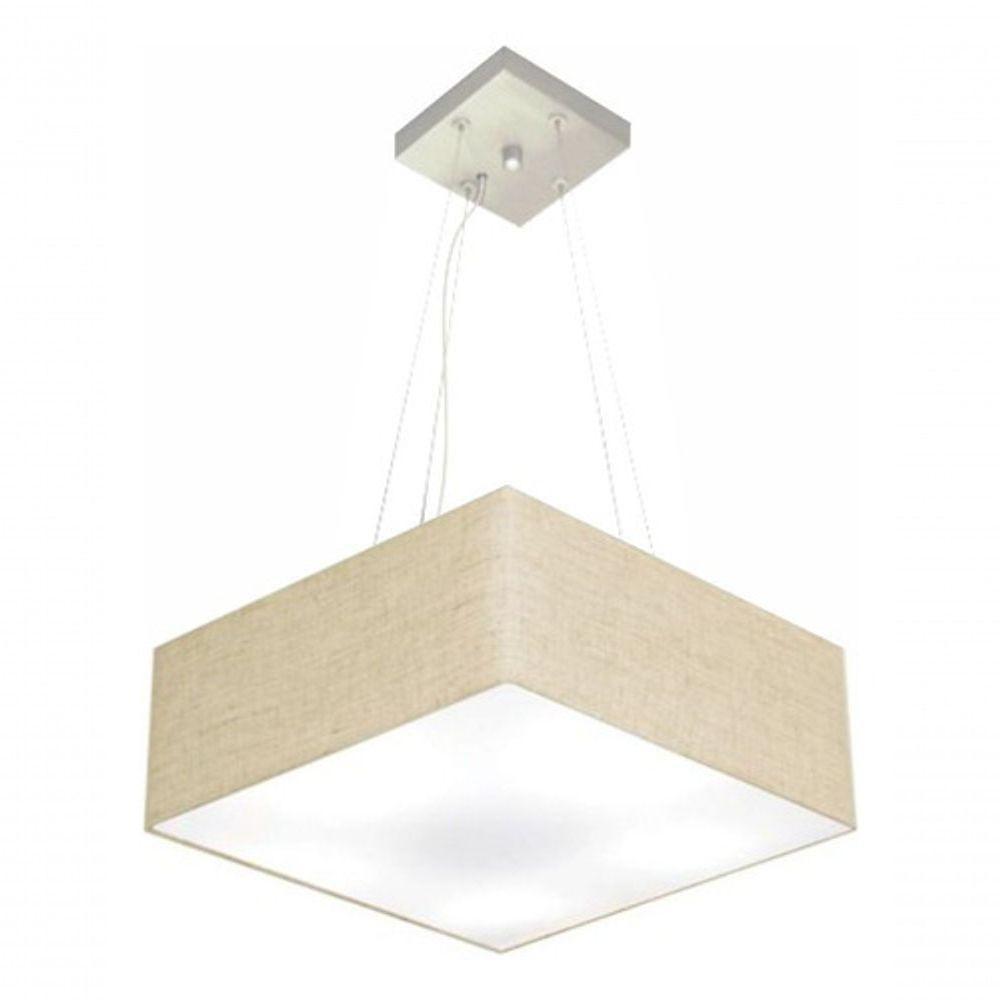 Lustre Pendente Quadrado Vivare Md-4194 Cúpula Em Tecido 12/40x40cm - Bivolt Rustico-bege 127/220v - 3