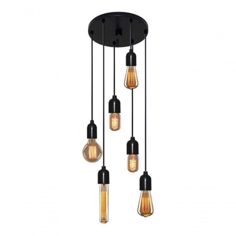 Lustre Pendente Luminária Retro Md-4162/6 Suporte Para Lâmpada / Não Inclusa - Bivolt - 6