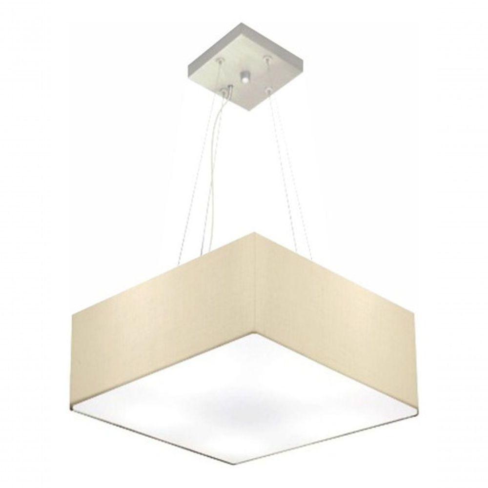 Lustre Pendente Quadrado Vivare Md-4194 Cúpula Em Tecido 12/40x40cm - Bivolt Algodão-crú 127/220v - 3