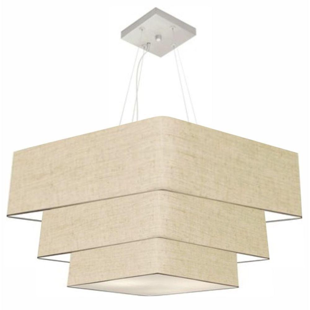 Lustre Pendente Triplo Quadrado Md-4165 Cúpula Em Tecido 80x70x60cm Rustico Bege - Bivolt - 1