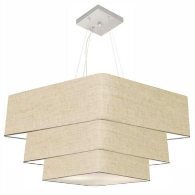 Lustre Pendente Triplo Quadrado Md-4165 Cúpula Em Tecido 80x70x60cm Rustico Bege - Bivolt