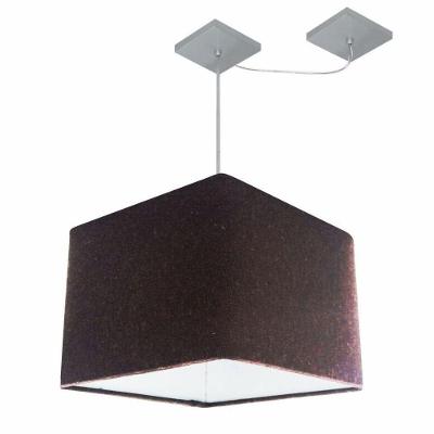 Lustre Pendente Quadrado Com Desvio De Centro Vivare Md-4269 Cúpula Em Tecido 40x40cm - Bivolt Café 127/220v