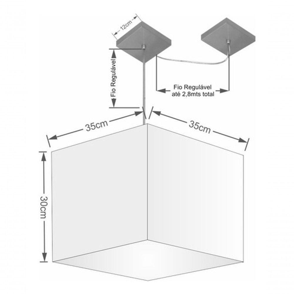 Lustre Pendente Quadrado Com Desvio De Centro Vivare Md-4269 Cúpula Em Tecido 40x40cm - Bivolt Branco 127/220v - 3