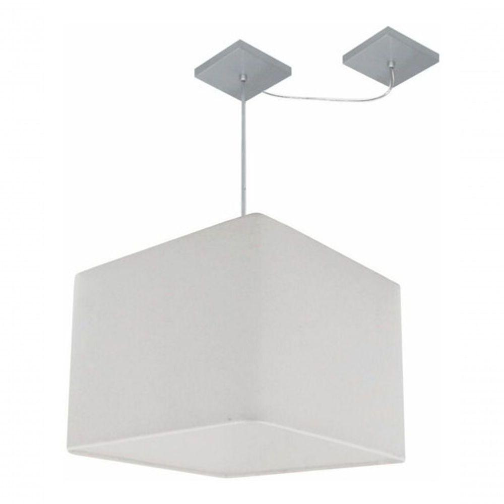 Lustre Pendente Quadrado Com Desvio De Centro Vivare Md-4269 Cúpula Em Tecido 40x40cm - Bivolt Branco 127/220v - 4