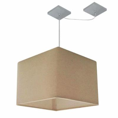 Lustre Pendente Quadrado Com Desvio De Centro Vivare Md-4269 Cúpula Em Tecido 40x40cm - Bivolt Algodão-crú 127/220v