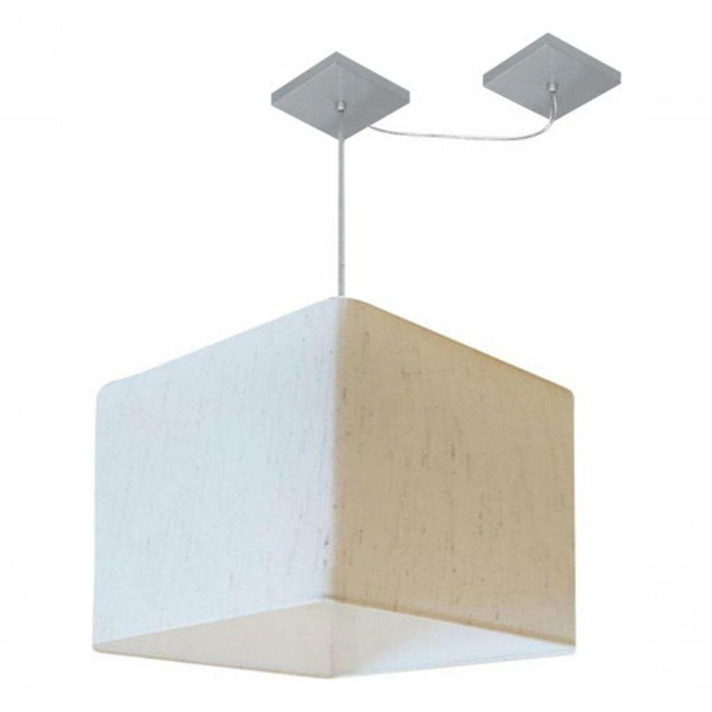 Lustre Pendente Quadrado Com Desvio De Centro Vivare Md-4268 Cúpula Em Tecido 35x35cm - Bivolt Linho Bege 127/220v - 3