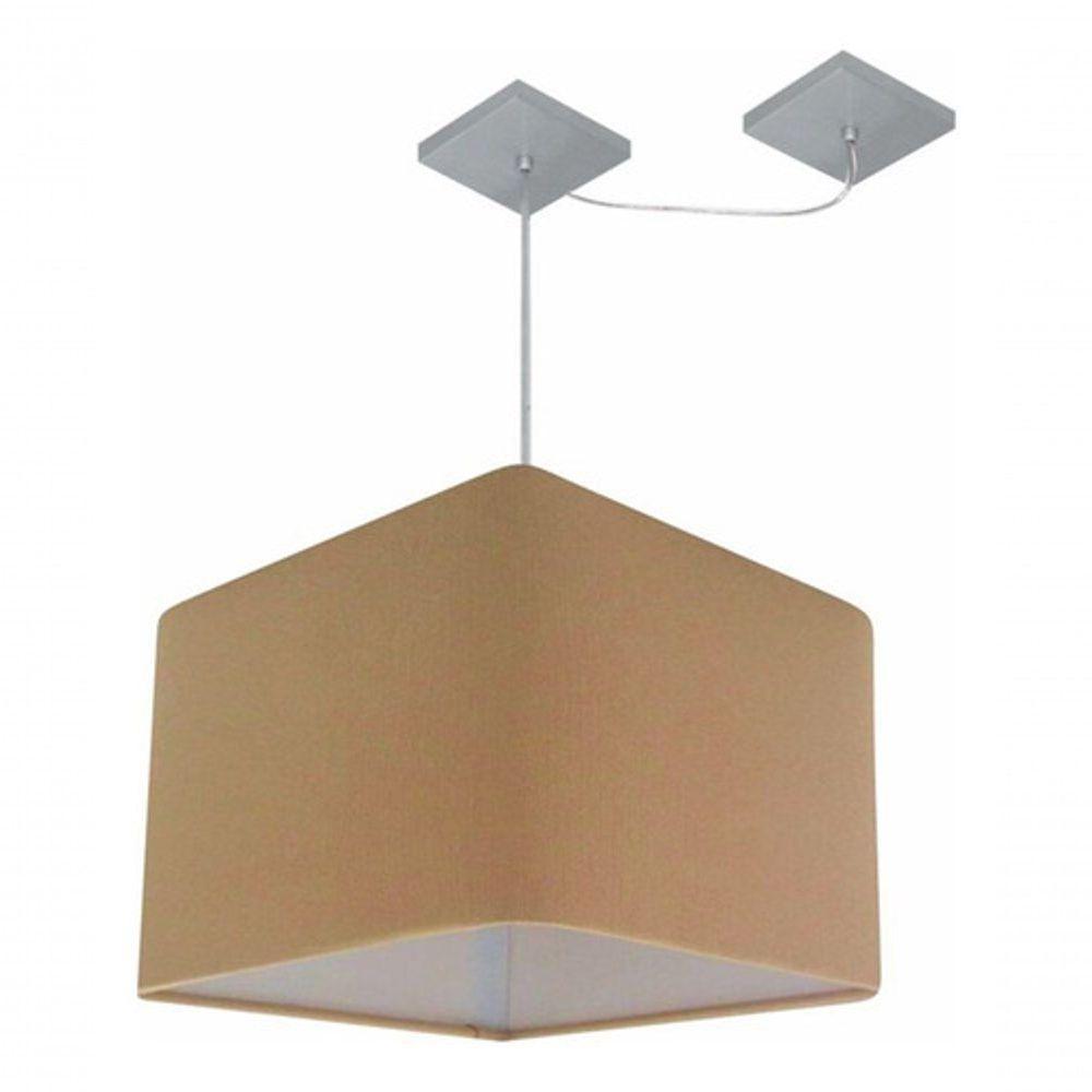 Lustre Pendente Quadrado Com Desvio De Centro Vivare Md-4268 Cúpula Em Tecido 35x35cm - Bivolt Palha 127/220v - 3