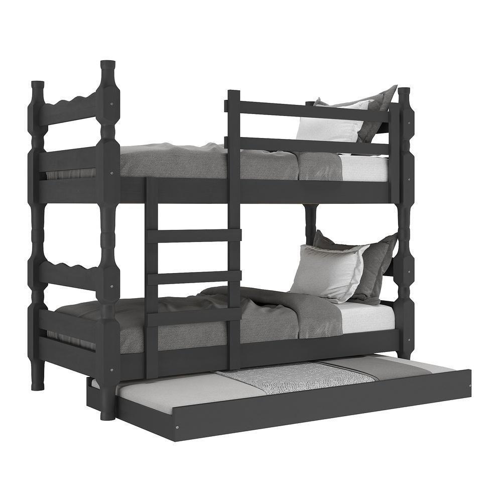 Treliche Madeira Maciça Vira 2 Camas p/ Colchão 78/88 X 188cm Porto Multimóveis Cr35106 Preto Preto - 1